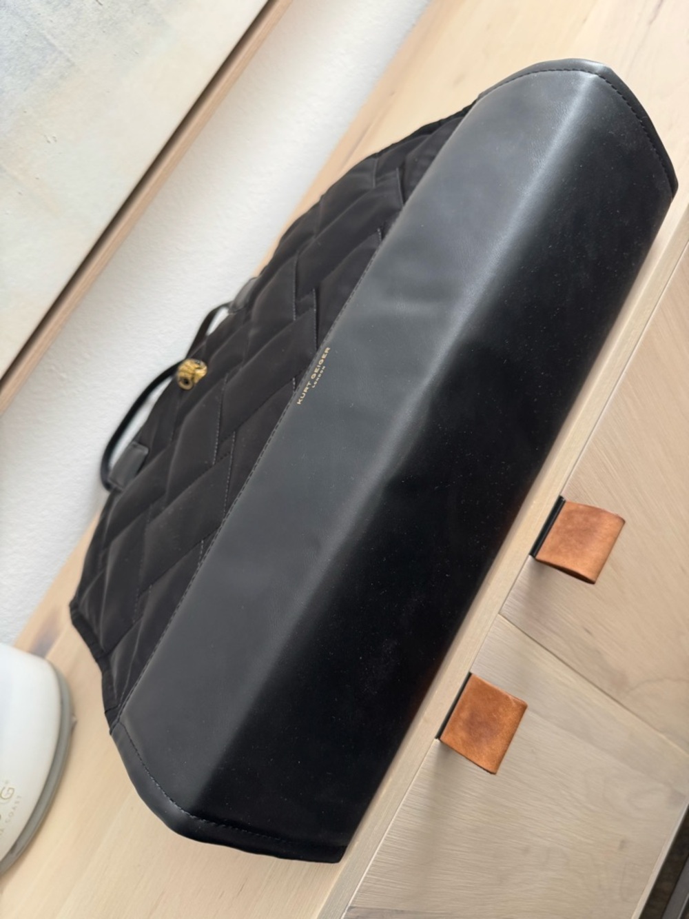 Kurt Geiger Black Quilted Tote with Gold Bee Accent - Picture 3 of 8